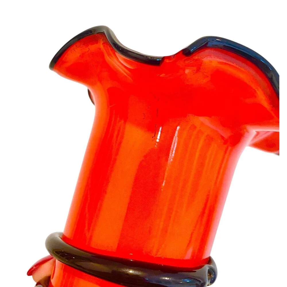 Bold Vintage Orange Art Glass Vase Mid Century Modern MCM Retro Mod Space Age